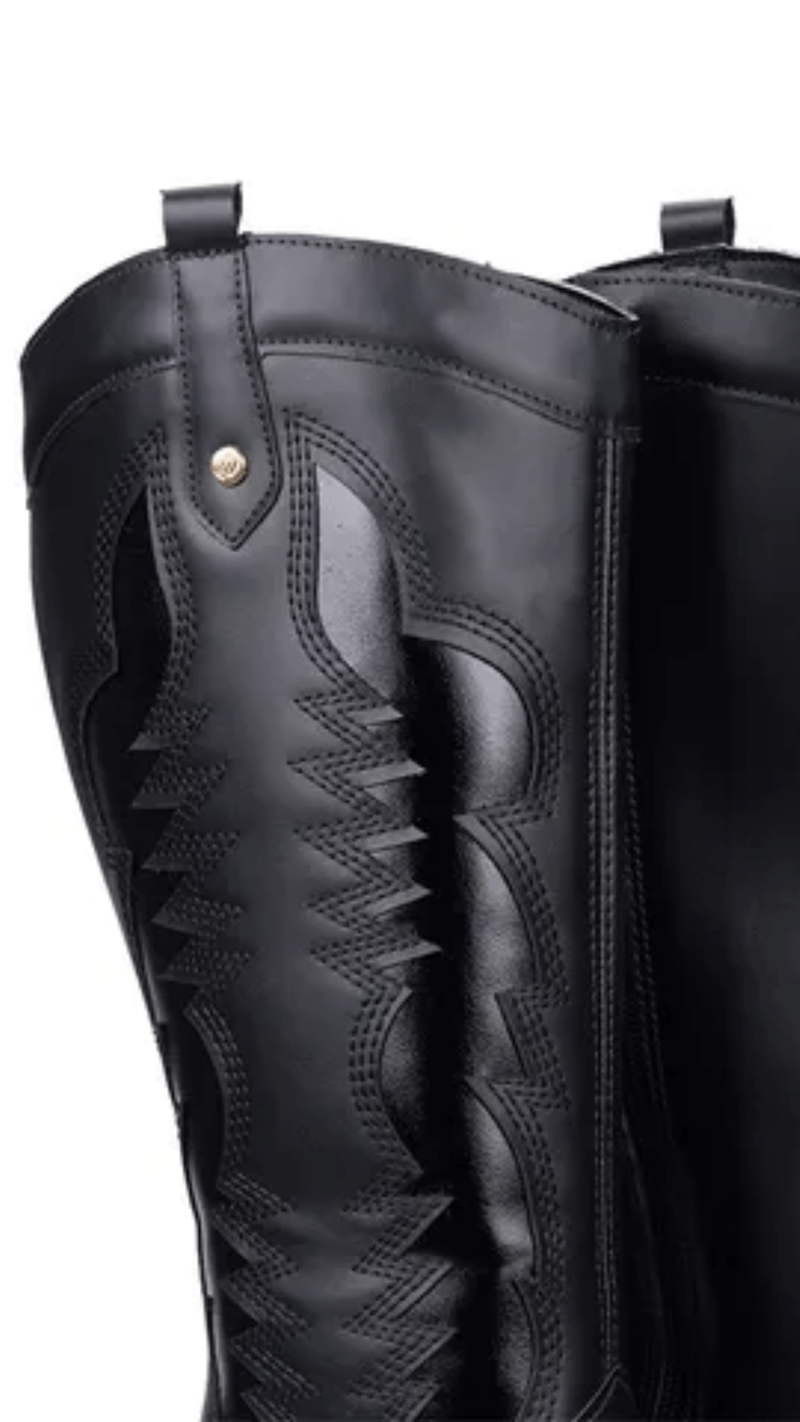 Bota Feminina Texana Metalizada Off Bico Fino Salto Grosso Cano Baixo