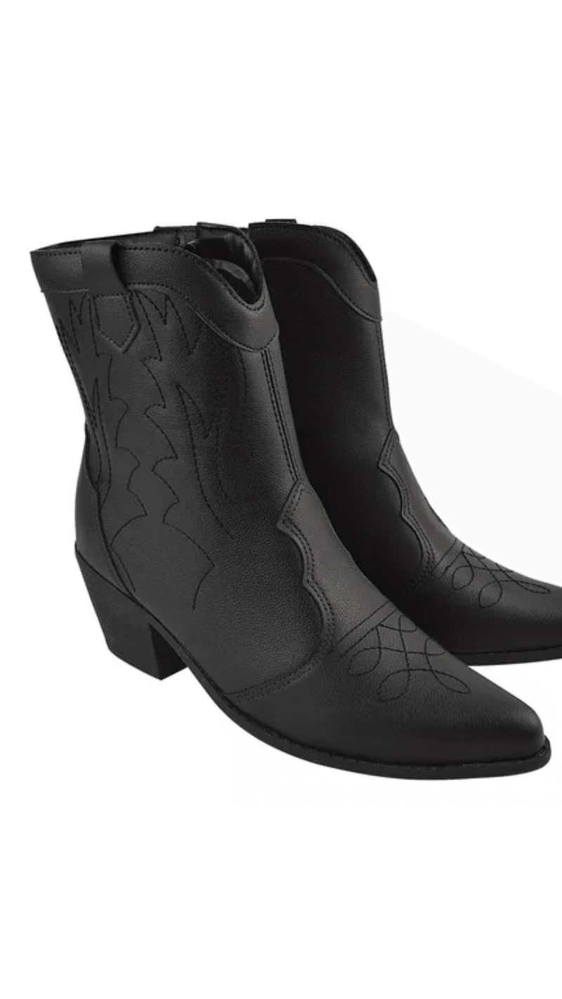 Bota Feminina Texana Bico Fino Cano Curto Preta