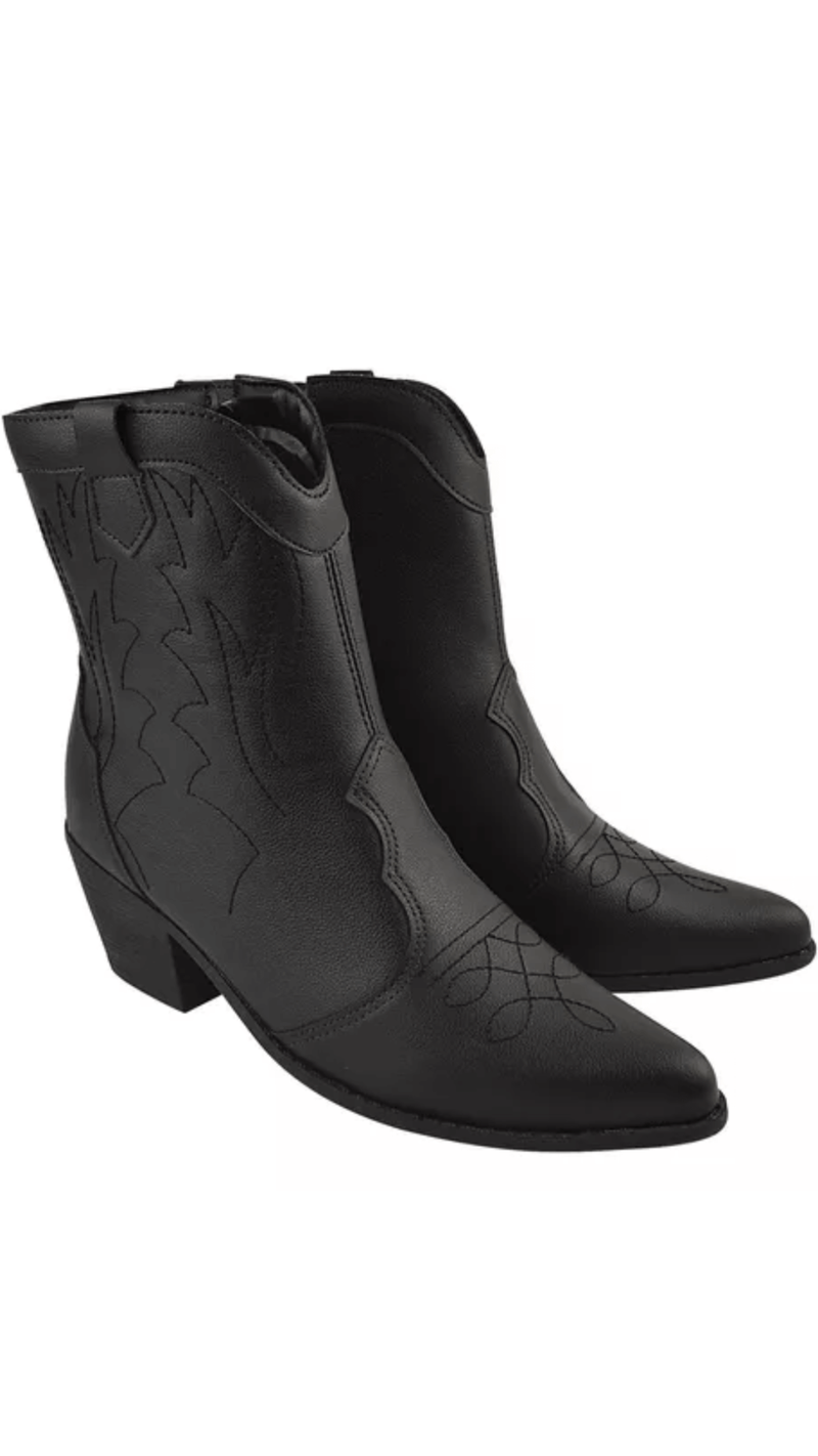 Bota Feminina Texana Bico Fino Cano Curto Preta