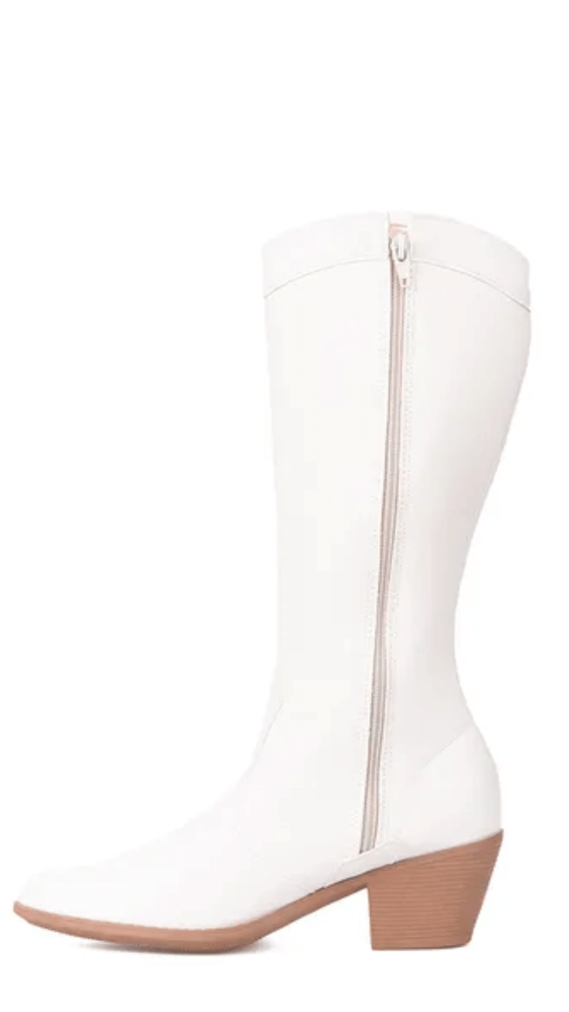 Bota Feminina Texana Metalizada Off Bico Fino Salto Grosso Cano Baixo